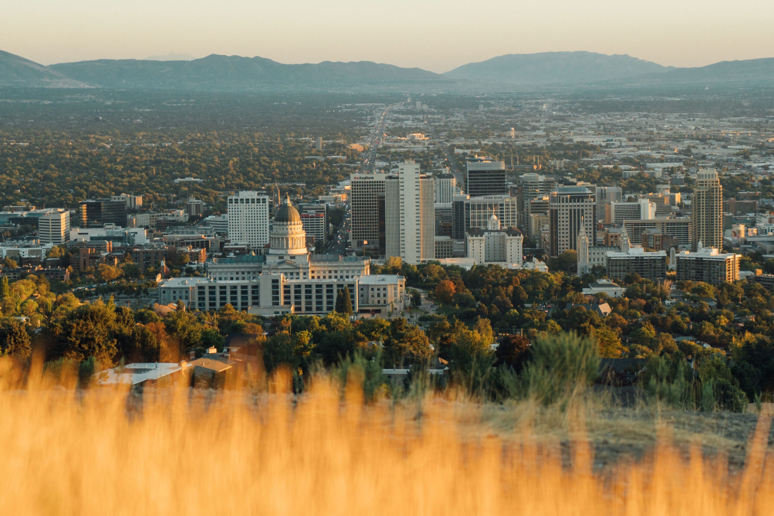 Landscape of Salt Lake City downtown and the southern view of the salt lake valley.